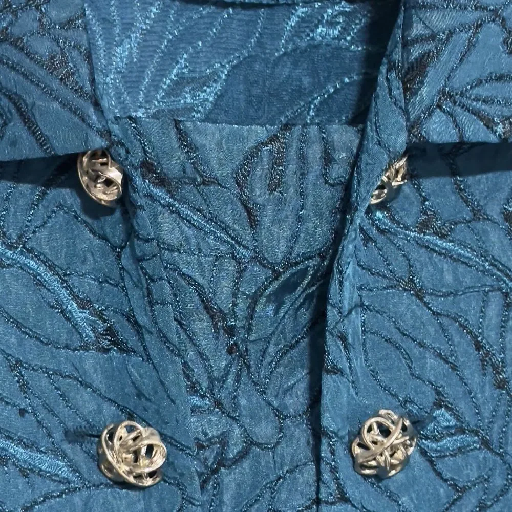 Vtg Leslie Fay‎ 12 Turquoise Teal Blazer Embroider Style Buttoned Scallop Trim